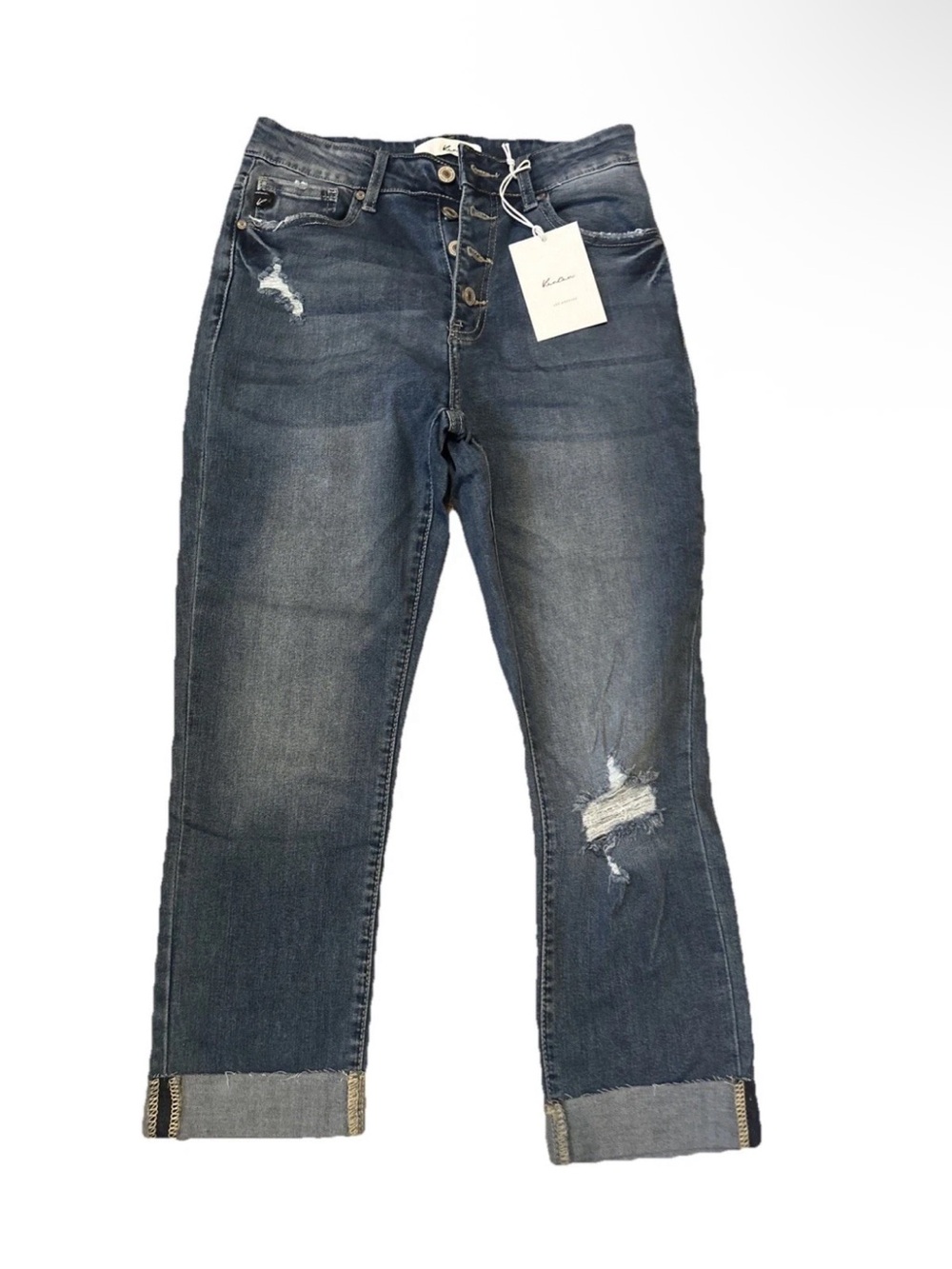KanCan Blue Distressed Boyfriend Jeans cuffed bottom NWT $159 Sz 8 29